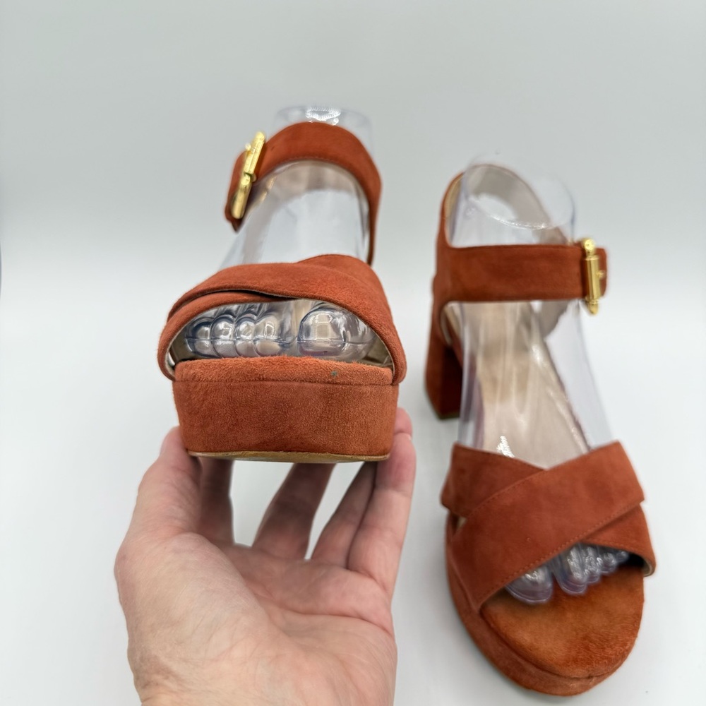 Barneys New York Suede Platform Sandals 8 Orange/Rust - Picture 5 of 16